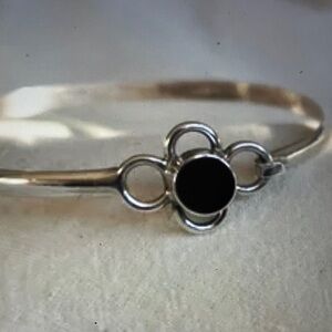 Mid century  silver bracelet black Onxy 5 1/2”